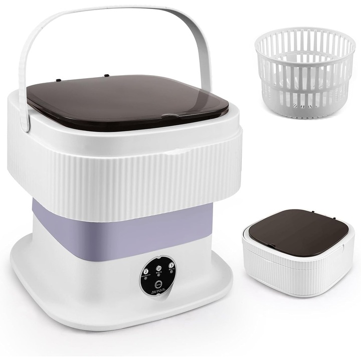 Masina de spalat mini pliabila, masina de spalat portabila 11 L pentru sosete si lenjerie, cu uscator prin centrifugare, pentru casa si calatorie, mov
