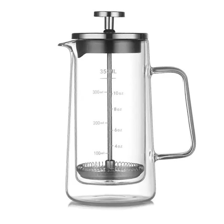 Presa franceza pentru cafea VITERRA.4-25CDCJ-K0232-260828-4015, sticla borosilicata rezistenta la temperatura si piese din otel inoxidabil 304, transparent, 350 ml