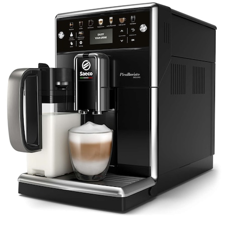 Espressor automat Saeco PicoBaristo Deluxe SM5570/10, Carafa pentru lapte integrata, 13 varietati de cafea, Rasnita ceramica reglabila in 12 trepte, AquaClean, 1.7l, Negru
