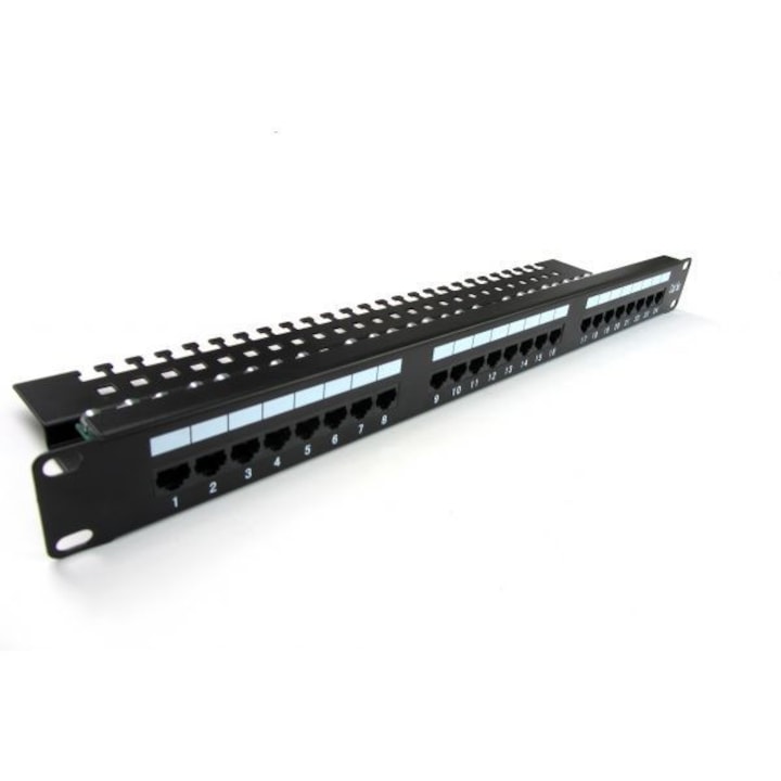 Пач панел, 24 порта UTP Cat5E, 19 инча, 1U, черен, Krone