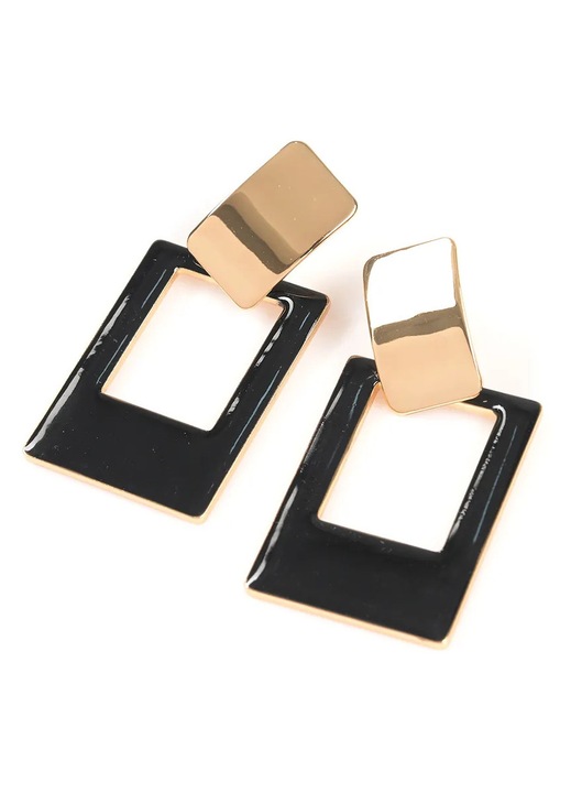 Cercei lungi aurii cu forma rectangulara neagra