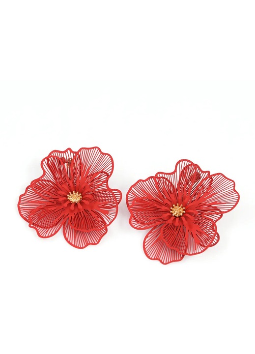 Cercei rosii statement in forma de floare