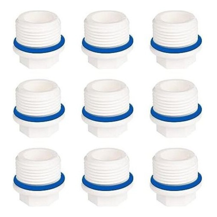 Dop filetat exterior PPR MA-K0446-0828-219, pentru teava 20 mm (3/4"), cu garnitura, alb/albastru, set 9 buc