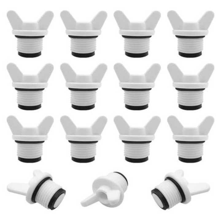 Dop filetat 1/2" MA-K0446-0828-504, din PP, maneta tip aripa si etansare dubla (O-ring), alb, set 15 buc, 37x37 mm