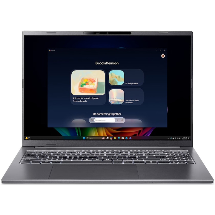 Laptop Acer Aspire 16 AI OLED A16-61M-R147 cu procesor AMD Ryzen™ AI 7 345 pana la 4.6GHz, 16'', WUXGA+, OLED, 120Hz, 32GB LPDDR5X RAM, 1TB SSD, AMD Radeon™ 840M, Windows 11 Home, Steel Gray