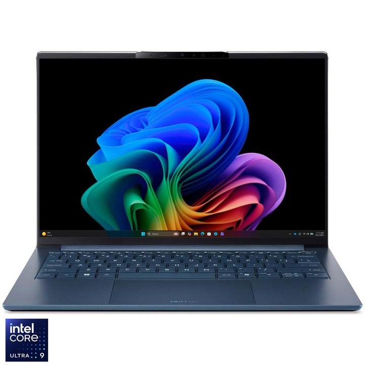 Laptop Acer Swift Go 14 AI OLED SFG14-I71-90Z1 cu procesor Intel® Core™ Ultra 9 386H pana la 4.9GHz, 14'', WUXGA, OLED, 16GB LPDDR5X RAM, 512GB SSD, Intel Graphics, Windows 11 Home, Frost Blue