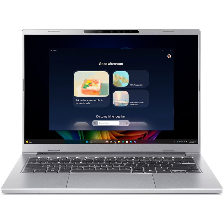 Laptop Acer Aspire 14 AI OLED A14-61M-R89T cu procesor AMD Ryzen™ AI 7 345 pana la 4.6GHz, 14'', WUXGA, OLED, 16GB LPDDR5X RAM, 1TB SSD, AMD Radeon™ 840M, Windows 11 Home, Pure Silver
