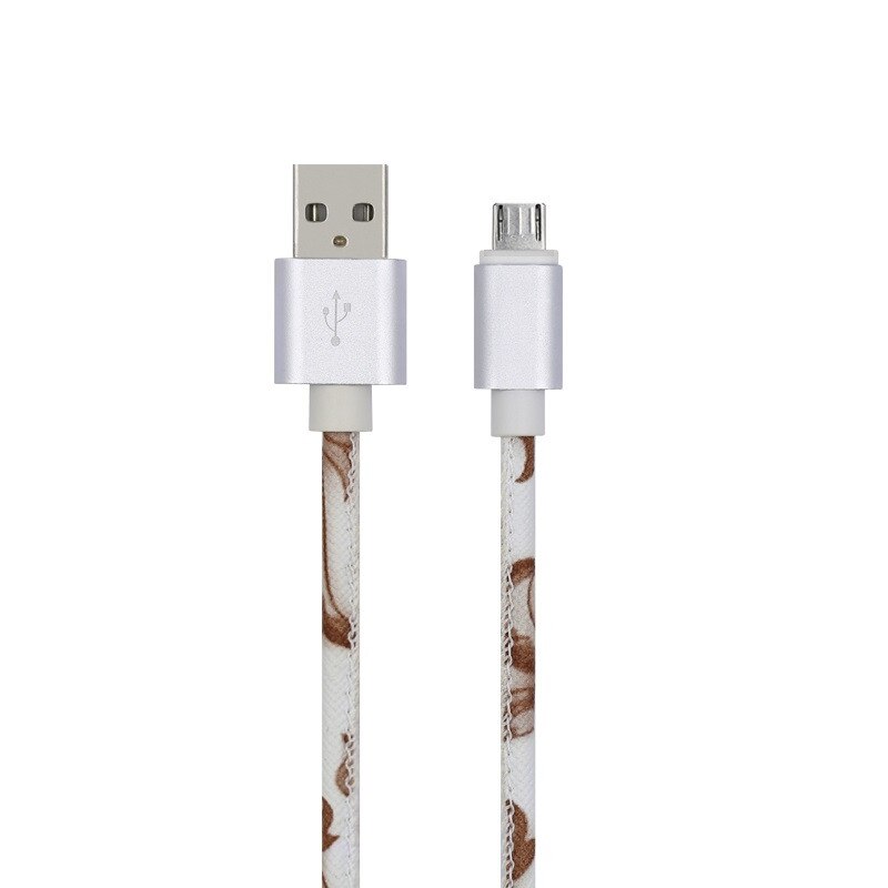 Cablu de date / Incarcare Micro USB , ANDROID , CASI , 1 metru, Piele, Print Alb Negru