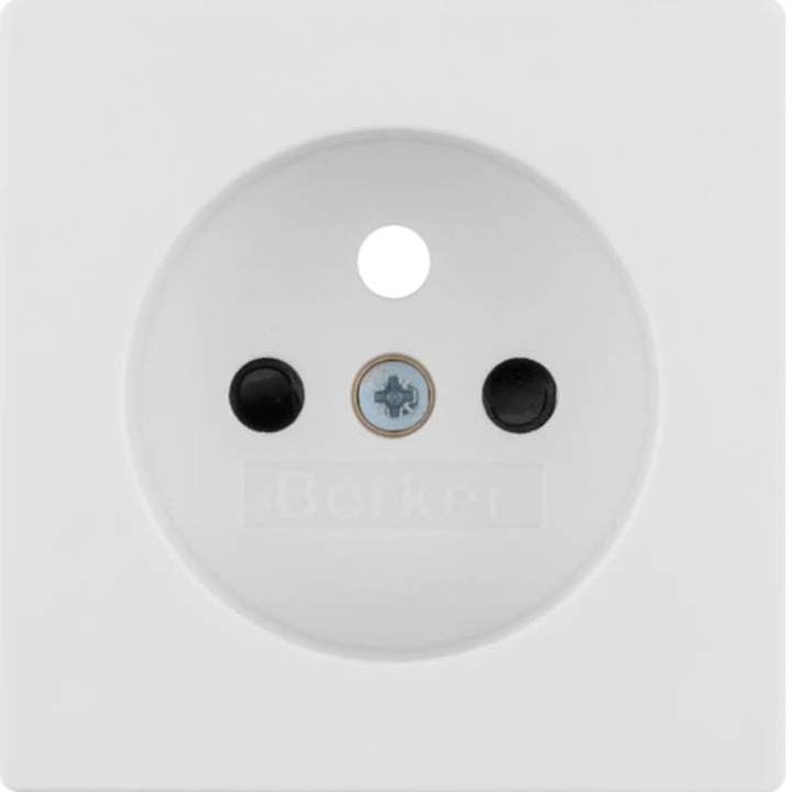 Placa centrala pentru priza Berker Q.1/Q.3/Q.7 cu impamantare si obturatoare de contacte, alb, 3965766089