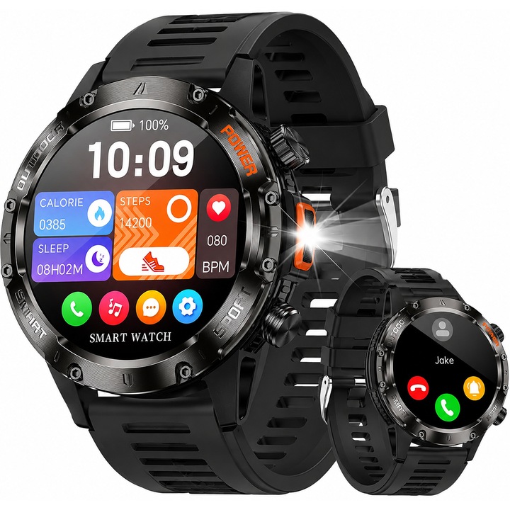 Ceas Smartwatch Barbati, Sport, V37Z, Ecran HD 1.46”, Apeluri Bluetooth, Notificari, Rezistent la Apa IP68, 170+ Moduri Sportive, Monitorizare Sanatate, Ritm Cardiac, SpO2, Somn, GPS prin Telefon, Asistent Vocal AI, Autonomie 10 Zile, Android/iOS, Negru