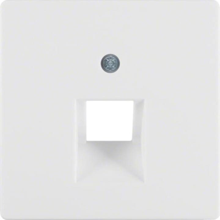 Placa pentru priza telefon/computer Berker Q.1/Q.3/Q.7 14076089, compatibila Cat.3/Cat.5e/Cat.6, intrare la 45°, pentru priza de conectare simpla, alba