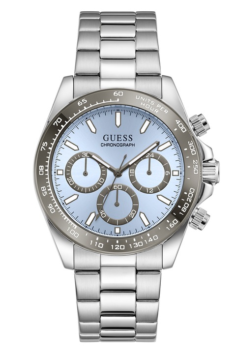 GUESS, Часовник от неръждаема стомана с хронометър, Сребрист