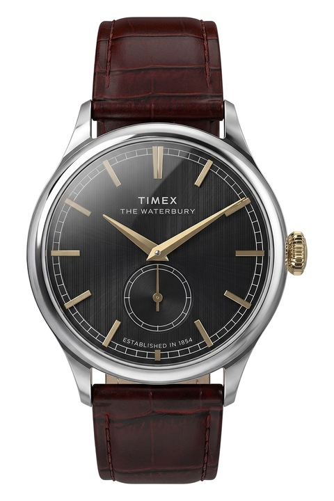 Timex, Часовник Waterbury Classic Sub-Second 39mm с кожена каишка, Кафяв