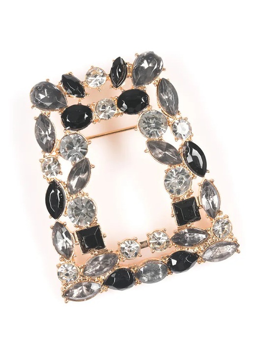 Brosa aurie cu pietre decorative negre si gri