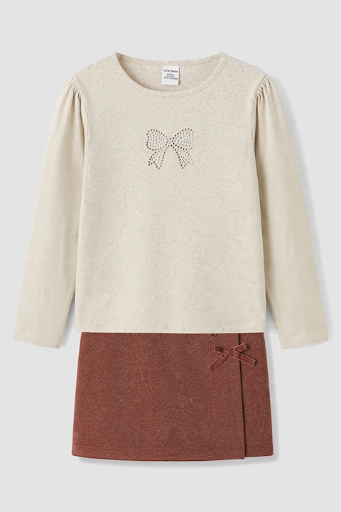 LC WAIKIKI, Set de bluza si fusta din amestec de bumbac, Bej