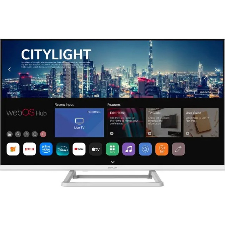 Televizor LED Sencor SLE 32S841BW, 80 cm, Smart TV, Web OS, HD Ready, Clasa F, Negru