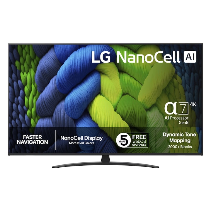 Televizor NanoCell LED LG 165 cm 65" 65NANO82A6B, Ultra HD 4K, Smart Tv, WiFi, CI