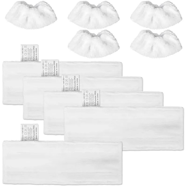 Lavete din microfibra pentru mop cu abur, compatibil Karcher SC1/SC2/SC3/SC4/SC5, alb, set 10 piese (5 lavete plate + 5 capete rotunde), cod K0588-CJ-260827-0611