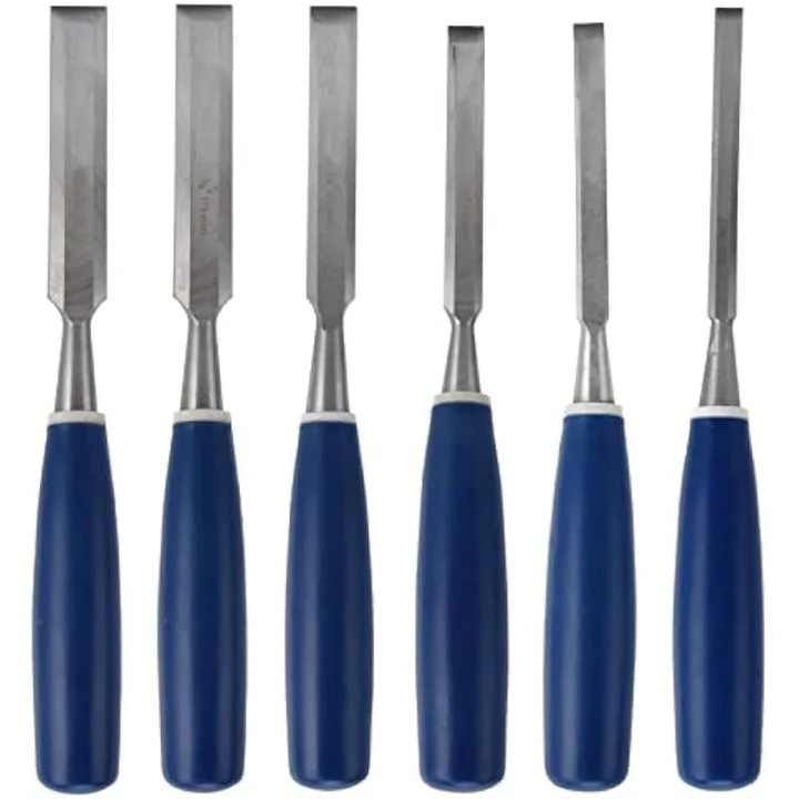 Set 6 dalte pentru lemn K0582-CJ-260827-4905, otel 45#, manere ABS, 5/16in–1in, albastru
