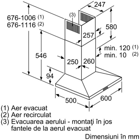 Hota incorporabila decorativa Bosch DWQ66DM50, Putere absortie 610 m3/h , 1 motor, 60 cm, Inox