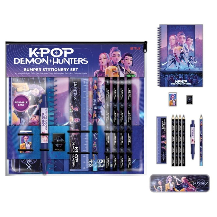 Комплект канцеларски материали Pyramid International KPop Demon Hunters SR2511069, 12 части, формат A4, многоцветен