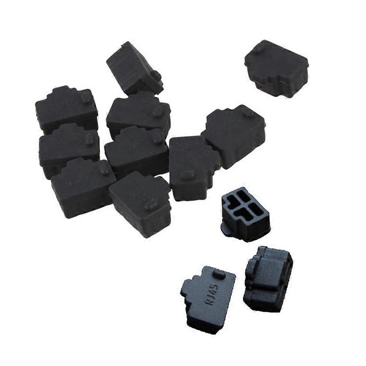 Капачки против прах RJ45 FRU-CJK0424-260903-1429, силиконови, за женски RJ45 порт, черни, комплект 100 бр.