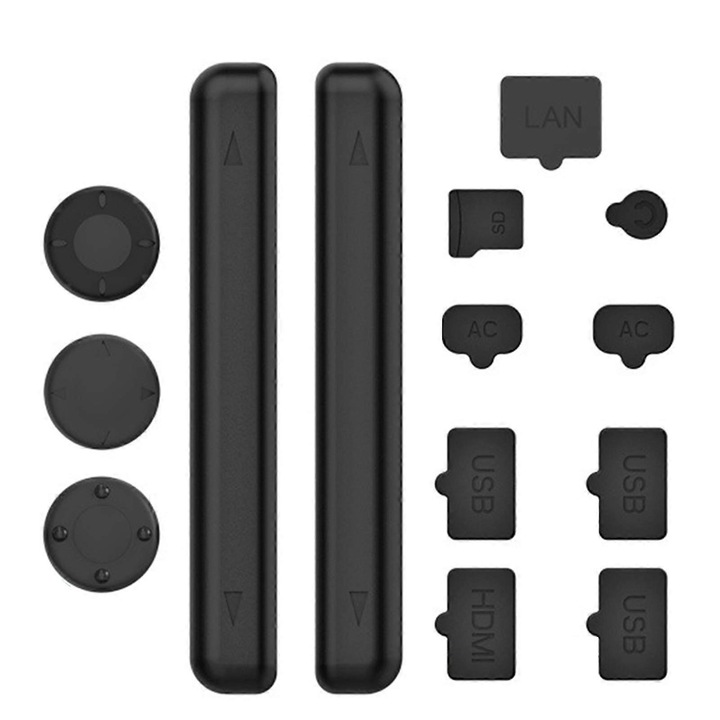 Комплект капачки против прах за Nintendo Switch OLED FRU-CJK0424-260903-1340, силиконови, черни