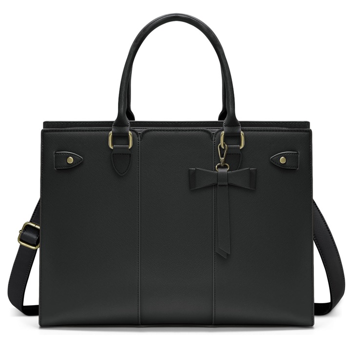 Geanta tote pentru laptop, piele PU, protectie colturi amortizate, bretea detasabila reglabila, negru, compatibil 15.6 inch (16.9 × 5.9 × 12.6 inch), emag-xwx-26082817