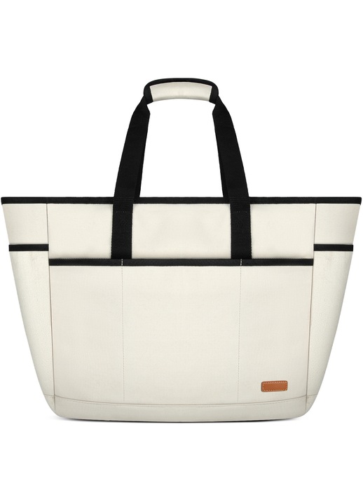 Geanta tote din panza rezistenta, 30L, buzunare multiple cu buzunar interior impermeabil, maner superior captusit, bej deschis/negru