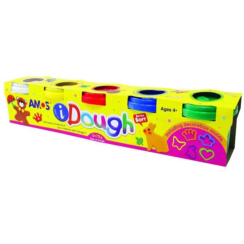 Plastilina pentru copii,Set 5 iDough + 5 matrite Amos ID75P5