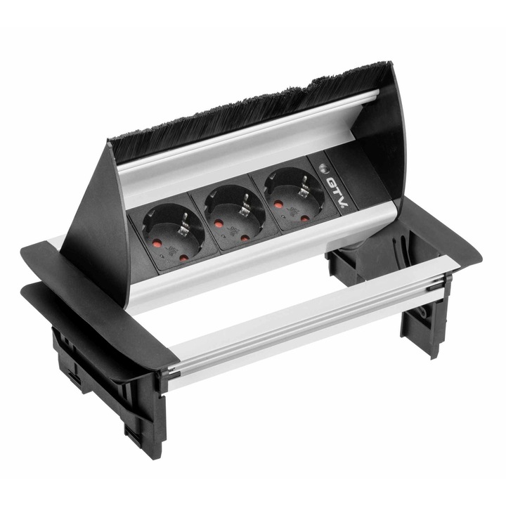 Контакт за офис, 3 X SCHUCKO, захранващ кабел 1.5M, алуминий, за вграждане в мебели