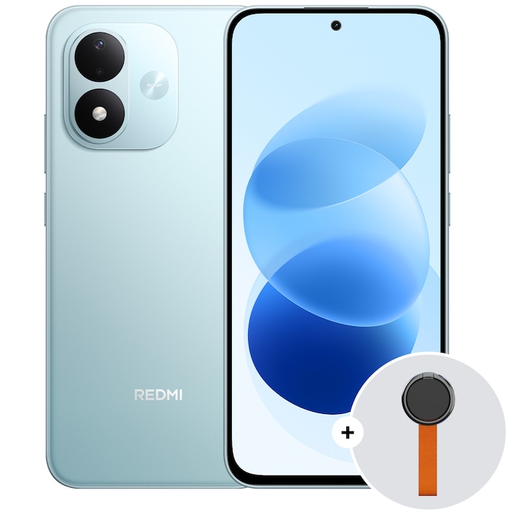 Telefon mobil Xiaomi REDMI Note 17, 5G, 256GB, 6GB RAM, 7700 mAh, Sky Teal + Woven Strap Ring Stand