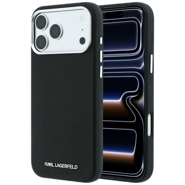 Husa Karl Lagerfeld Grained, compatibila iPhone 18 Pro Max/17 Pro Max, rezistenta la socuri, negru