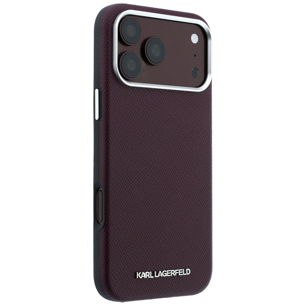 Husa Karl Lagerfeld Grained Elongated Logo, rezistenta la socuri, visiniu, compatibil iPhone 17 Pro Max/18 Pro Max