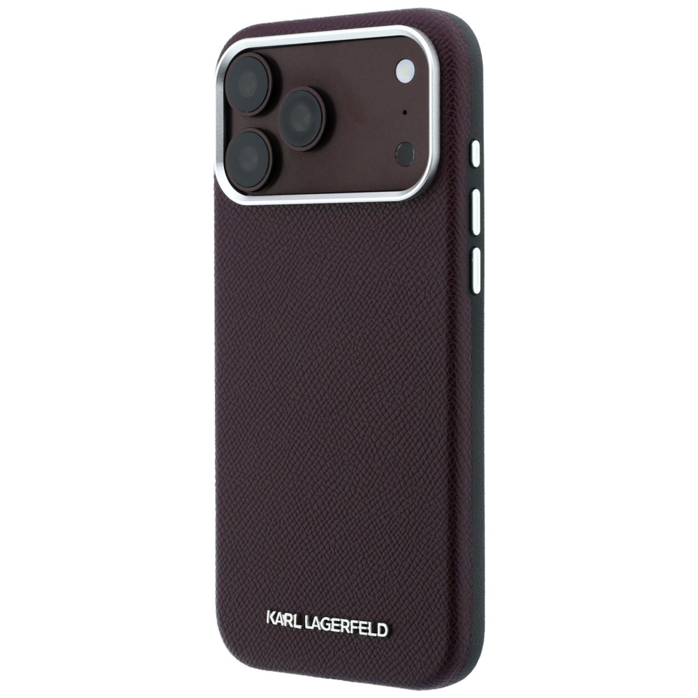 Husa Karl Lagerfeld Grained Elongated Logo, rezistenta la socuri, visiniu, compatibil iPhone 17 Pro Max/18 Pro Max