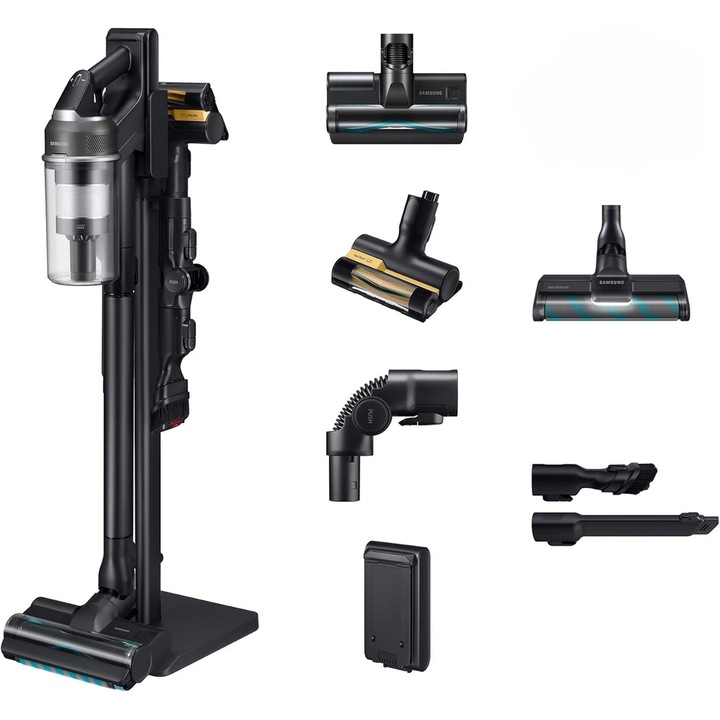 Aspirator vertical Samsung VS70H28HFC/WD CompleteClean Jet 95S, 770 W, Recipient 0.8 L, HEPA 13, Autonomie 60 minute, Pet Tool+ Negru