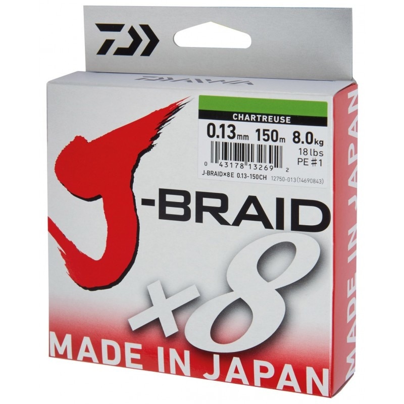 Fir Textil Daiwa J-Braid X8 Chartreuse, 0.18Mm/12,0Kg/150M