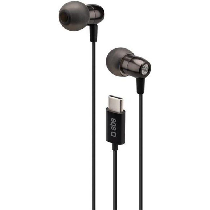 Casti in-ear SBS Metal Pro 2.0 (1479776) cu fir USB-C, telecomanda pe cablu, cablu 1.2 m, negru