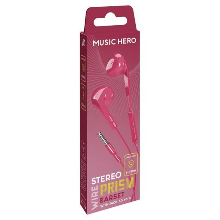 Casti cu fir SBS Prism 1481589, jack 3,5 mm, pilot multifunctional, semi-in-ear, roz
