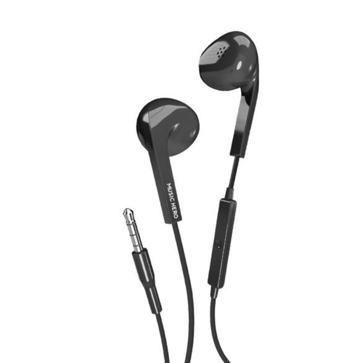 Casti stereo SBS Prism 1481586, cu jack 3.5 mm, microfon si control pe fir, negru