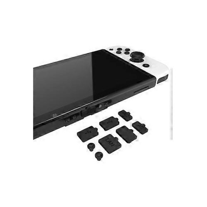 Капачки против прах за портове FRU-CJK0424-260902-1297, съвместими със Switch/Switch OLED, от силикон, черни, комплект
