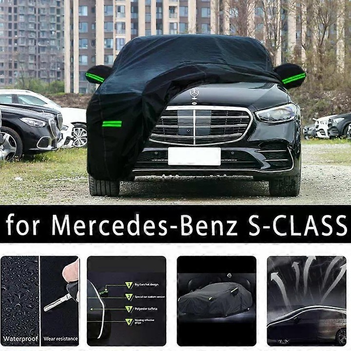 Пълно покривало за кола за Mercedes‑Benz S‑Class, FRU-CJK0424-260902-233, водоустойчиво, устойчиво на прах и сняг, слънцезащита, черно