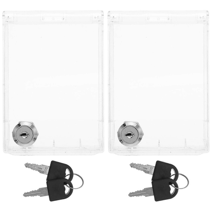 Capac protector cu incuietoare pentru intrerupator FRU-CJK0424-260901-1250, din ABS, transparent, compatibil 86-type, set 2, 13 x 9.5 x 2.6 cm