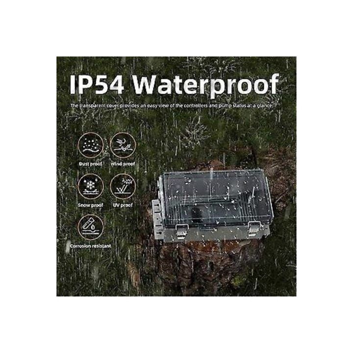 Cutie pentru priza exterioara rezistenta la apa FRU-CJK0424-260901-2532, IP54, capac transparent cu balama, plastic + otel inoxidabil 304, garnituri din silicon si protectie pentru cablu, argintiu-gri, 9 x 5 x 4.3 inchi