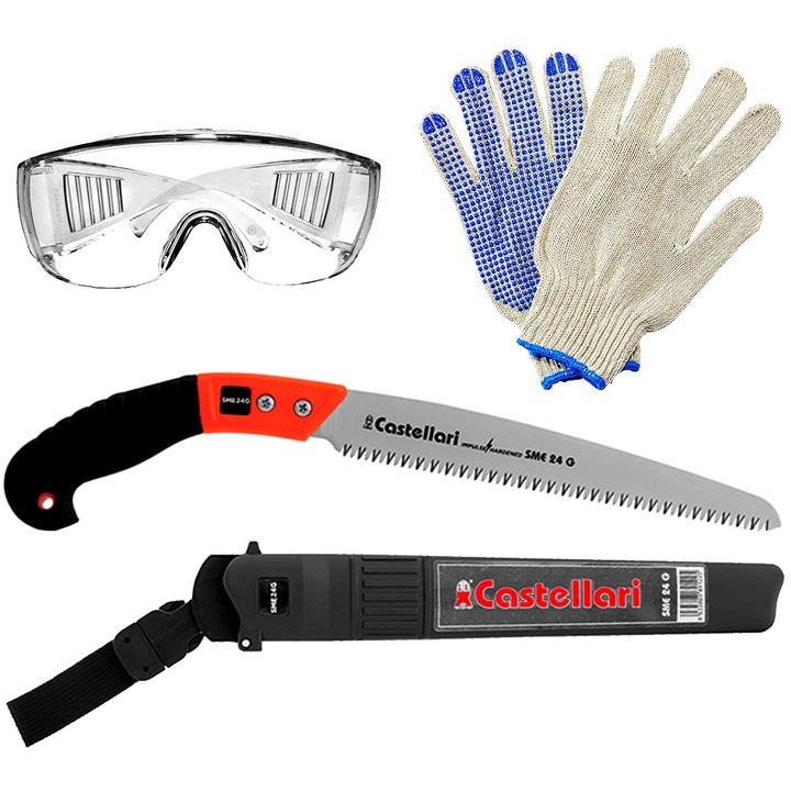 Fierastrau ramuri profesional Castellari SME 24G, lama de otel 24 cm + Teaca + CADOU Ochelari si manusi de protectie