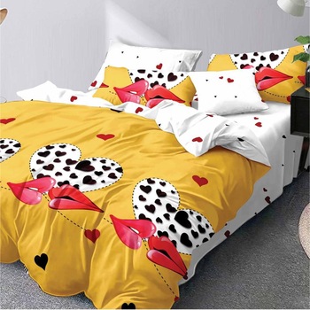 Lenjerie de pat, pentru 2 persoane, 6 piese, bumbac, galben Flora505 Lenjerie de pat, pentru 2 persoane, 6 piese, bumbac, galben Flora505