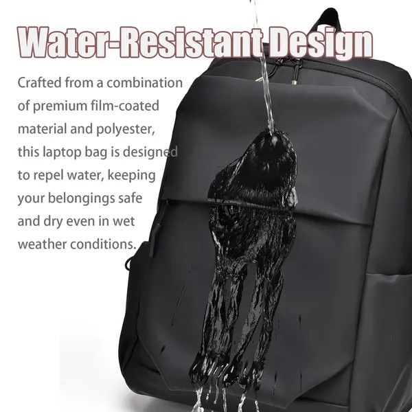Rucsac pentru laptop din polyester impermeabil, pentru laptop 15.6 inch, bretele captusite si spate ventilat, negru, 30 x 42.5 x 15 cm
