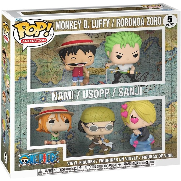 Комплект от 5 винилови фигурки Funko Pop! Animation One Piece (Monkey D. Luffy / Roronoa Zoro / Nami / Usopp / Sanji), лицензирани, кутия с прозорец, многоцветни, 33 x 33 x 9 см, 889698947954