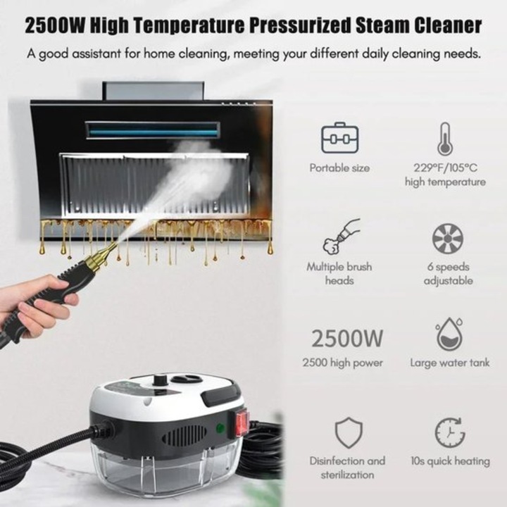 Aparat de curatat cu abur presurizat Corenia QRE-1025720, 2500W, presiune 3 bar, rezervor 900ml, temperatura ≥105°C, portabil, alb