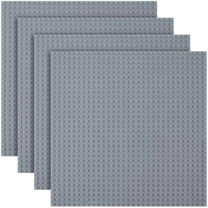 Placi de baza clasice, 4 bucati de baza de constructie patrate cu stalpi 32x32, placi de baza mari pentru tabla de constructie 10"×10", 100% compatibile cu toate marcile importante, set de tabla de constructie si afisare - Gri